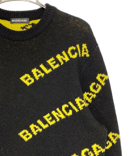 BALENCIAGA（バレンシアガ）BALENCIAGA (バレンシアガ) ALL OVER LOGO JACQUARED KNIT ブラック×イエロー サイズ:XSの古着・服飾アイテム