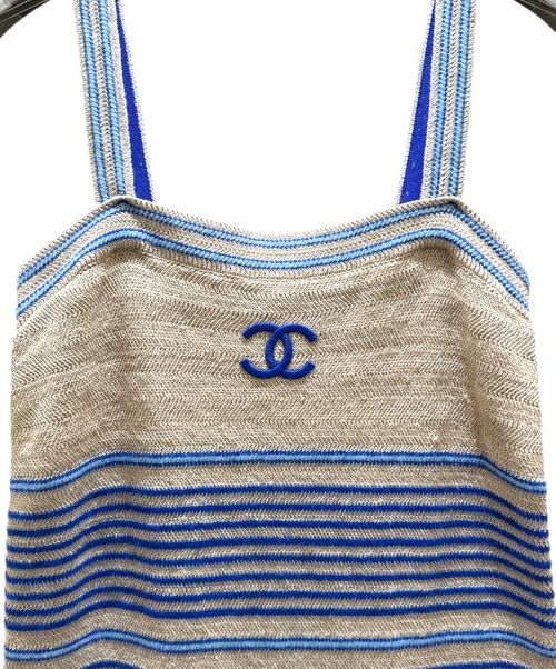 CHANEL（シャネル）CHANEL (シャネル) ココマークノースリーブワンピース ベージュ×ブルー サイズ:40の古着・服飾アイテム
