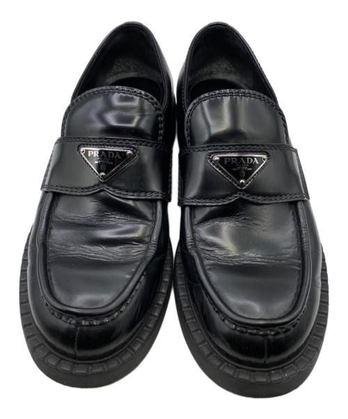 PRADA（プラダ）PRADA (プラダ) チョコレート ブラッシュドレザー ローファー ブラック サイズ:8の古着・服飾アイテム