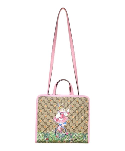 GUCCI（グッチ）GUCCI (グッチ) ヒグチユウコ (ヒグチユウコ) ×ヒグチユウコ ラビットプリント GGスプリームハンドバッグ ベージュ×ピンク サイズ:-の古着・服飾アイテム