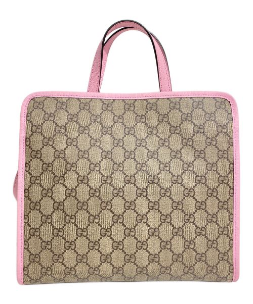 GUCCI（グッチ）GUCCI (グッチ) ヒグチユウコ (ヒグチユウコ) ×ヒグチユウコ ラビットプリント GGスプリームハンドバッグ ベージュ×ピンク サイズ:-の古着・服飾アイテム