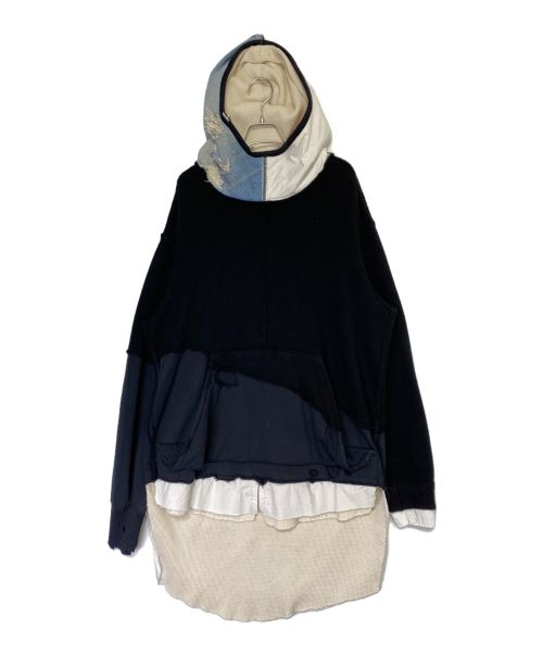 GREG LAUREN（グレッグローレン）GREG LAUREN (グレッグローレン) 切替パーカー ブラック×ホワイト サイズ:3の古着・服飾アイテム
