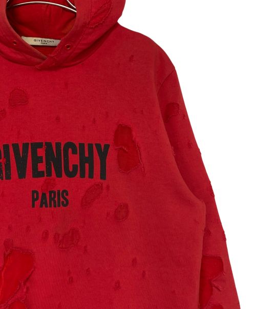 GIVENCHY（ジバンシィ）GIVENCHY (ジバンシィ) デストロイ加工パーカー レッド サイズ:Sの古着・服飾アイテム