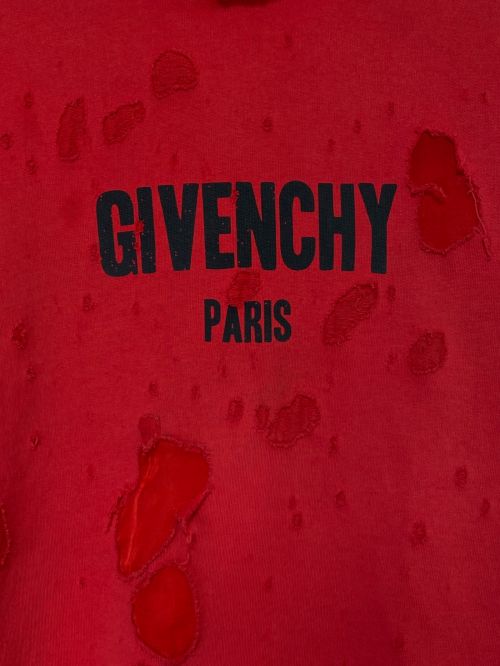 GIVENCHY（ジバンシィ）GIVENCHY (ジバンシィ) デストロイ加工パーカー レッド サイズ:Sの古着・服飾アイテム