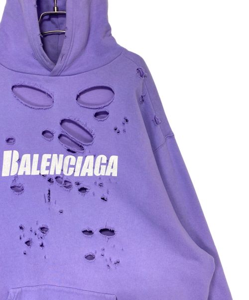 BALENCIAGA（バレンシアガ）BALENCIAGA (バレンシアガ) Caps Destroyed Hoodie パープル サイズ:XXSの古着・服飾アイテム