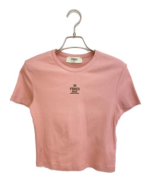 FENDI（フェンディ）FENDI (フェンディ) ロゴ刺繍クロップドリブTシャツ ピンク サイズ:Sの古着・服飾アイテム