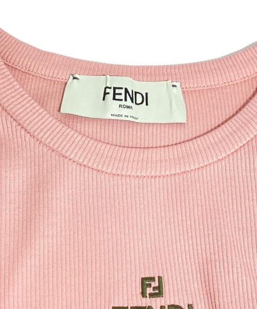 FENDI（フェンディ）FENDI (フェンディ) ロゴ刺繍クロップドリブTシャツ ピンク サイズ:Sの古着・服飾アイテム
