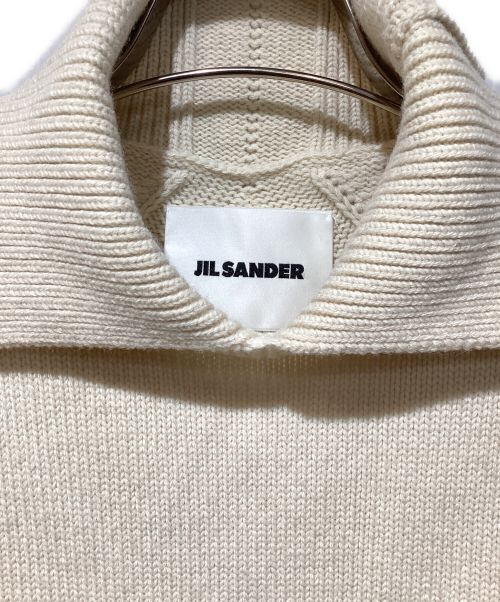 JIL SANDER（ジルサンダー）JIL SANDER (ジルサンダー) 21AW フリンジ フォトパッチ 襟付き ウール カシミヤニット アイボリー サイズ:46の古着・服飾アイテム