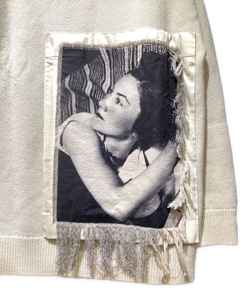 JIL SANDER（ジルサンダー）JIL SANDER (ジルサンダー) 21AW フリンジ フォトパッチ 襟付き ウール カシミヤニット アイボリー サイズ:46の古着・服飾アイテム