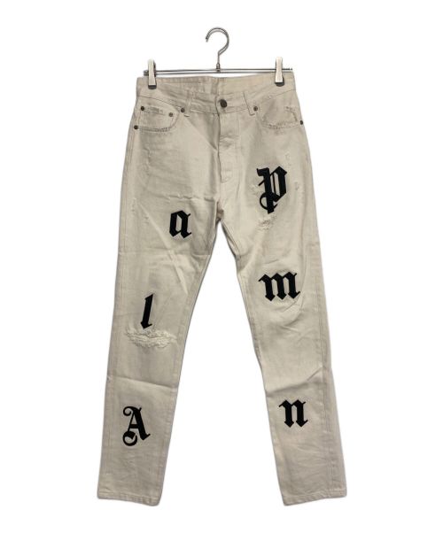 Palm Angels（パーム エンジェルス）Palm Angels (パーム エンジェルス) White Bull Logo Patch Ripped Jeans ホワイト サイズ:29の古着・服飾アイテム