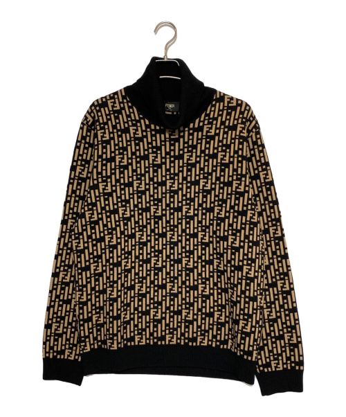 FENDI（フェンディ）FENDI (フェンディ) ズッカ柄 タートルネック ニット ブラック×ベージュ サイズ:52の古着・服飾アイテム
