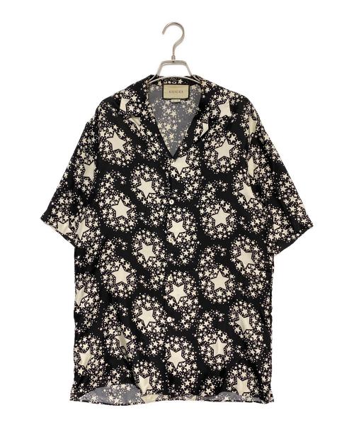 GUCCI（グッチ）GUCCI (グッチ) スタープリントシルクアロハシャツ ブラック サイズ:44の古着・服飾アイテム