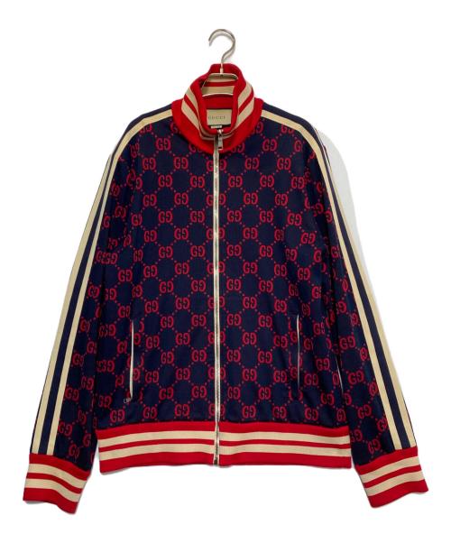 GUCCI（グッチ）GUCCI (グッチ) GGジャガードテクニカルトラックジャージジャケット ブルー×レッド サイズ:XLの古着・服飾アイテム