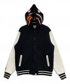 A BATHING APEア ベイシング エイプ）の古着「SHARK HOODIE SWEAT VARSITY JACKET」｜ブラック×ホワイト