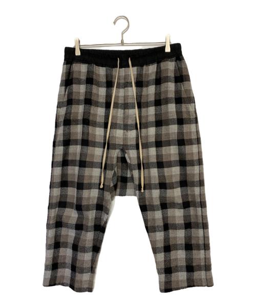RICK OWENS（リックオウエンス）RICK OWENS (リックオウエンス) Black Plaid Drawstring Cropped Trousers ブラック サイズ:50の古着・服飾アイテム