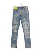 OFFWHITE×EV BRAVADOオフホワイト×エブ ブラバド）の古着「Slim Denim Pant W Strass」｜スカイブルー