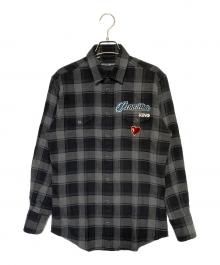 DOLCE & GABBANA（ドルチェ＆ガッバーナ）の古着「KING 刺繍 チェック ウエスタン ロングスリーブシャツ」｜ブラック