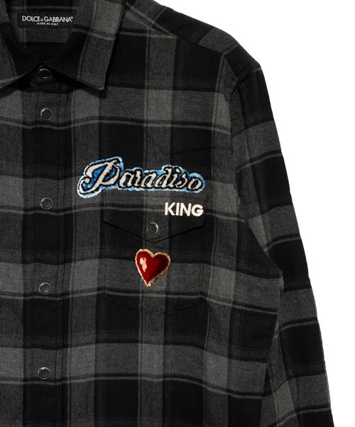 DOLCE & GABBANA（ドルチェ＆ガッバーナ）DOLCE & GABBANA (ドルチェ＆ガッバーナ) KING 刺繍 チェック ウエスタン ロングスリーブシャツ ブラック サイズ:38の古着・服飾アイテム
