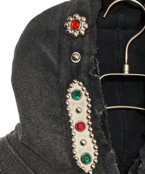 KAPITAL（キャピタル）KAPITAL (キャピタル) 裏毛 スリラーダメージフードスウェット(スタッズ リメイク) グレー サイズ:XLの古着・服飾アイテム