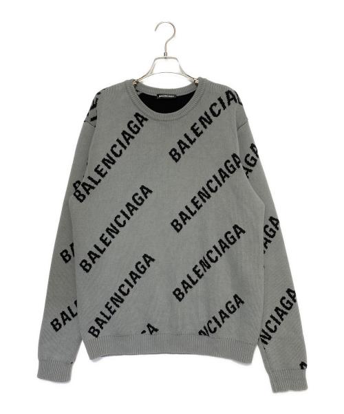 BALENCIAGA（バレンシアガ）BALENCIAGA (バレンシアガ) ジャガードロゴクルーネックニット長袖セーター グレー サイズ:Mの古着・服飾アイテム