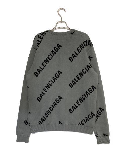 BALENCIAGA（バレンシアガ）BALENCIAGA (バレンシアガ) ジャガードロゴクルーネックニット長袖セーター グレー サイズ:Mの古着・服飾アイテム