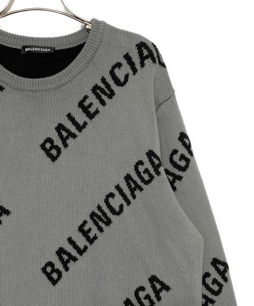 BALENCIAGA（バレンシアガ）BALENCIAGA (バレンシアガ) ジャガードロゴクルーネックニット長袖セーター グレー サイズ:Mの古着・服飾アイテム