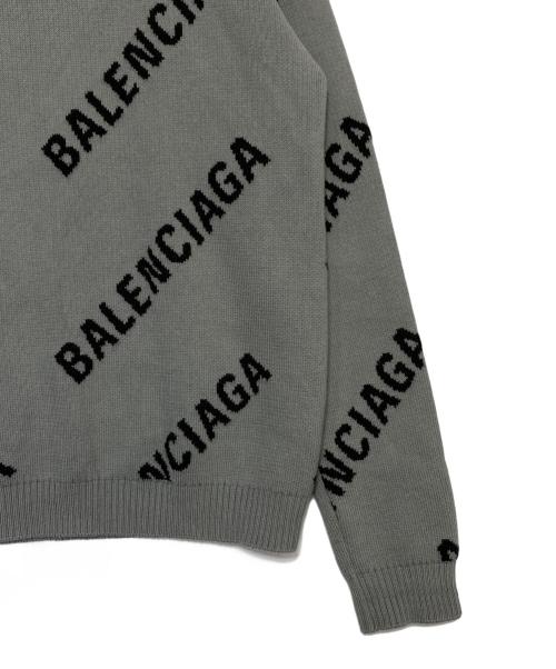 BALENCIAGA（バレンシアガ）BALENCIAGA (バレンシアガ) ジャガードロゴクルーネックニット長袖セーター グレー サイズ:Mの古着・服飾アイテム