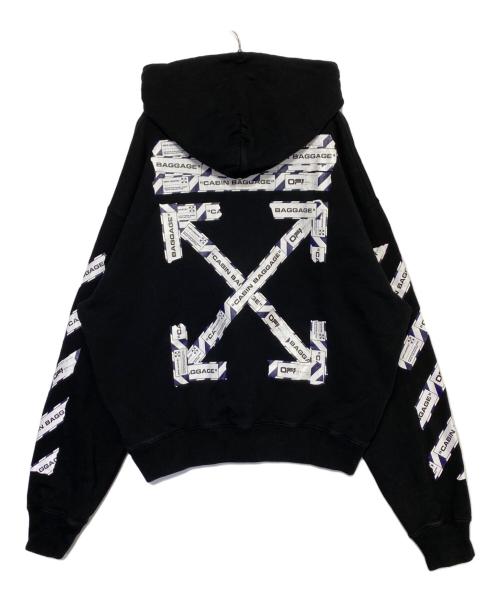 OFFWHITE（オフホワイト）OFFWHITE (オフホワイト) AIRPORT TAPE OVER HOODIE ブラック サイズ:XLの古着・服飾アイテム