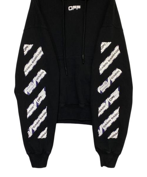 OFFWHITE（オフホワイト）OFFWHITE (オフホワイト) AIRPORT TAPE OVER HOODIE ブラック サイズ:XLの古着・服飾アイテム