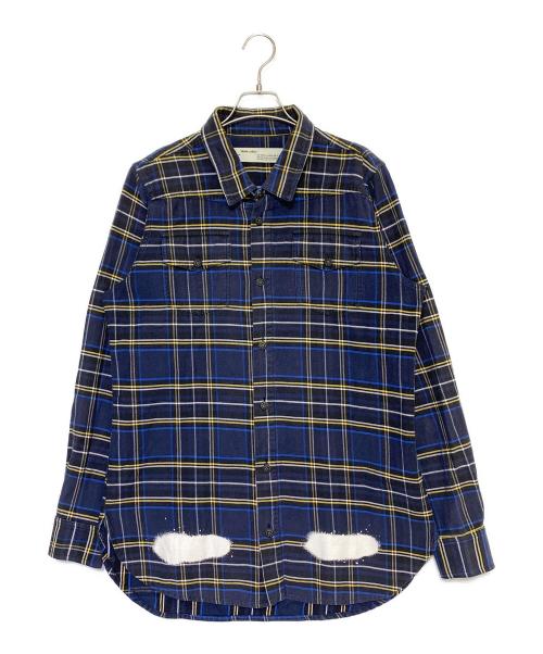 OFFWHITE（オフホワイト）OFFWHITE (オフホワイト) バイアスバックプリントチェックシャツ ネイビー サイズ:Mの古着・服飾アイテム