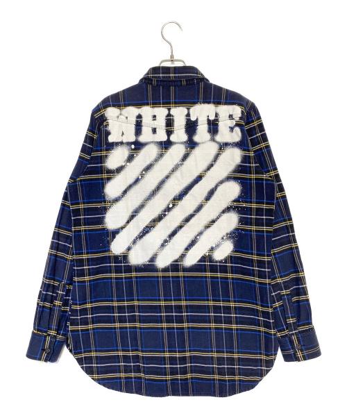 OFFWHITE（オフホワイト）OFFWHITE (オフホワイト) バイアスバックプリントチェックシャツ ネイビー サイズ:Mの古着・服飾アイテム