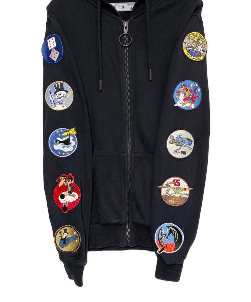 OFFWHITE（オフホワイト）OFFWHITE (オフホワイト) ワッペンジップパーカー ブラック サイズ:XXSの古着・服飾アイテム