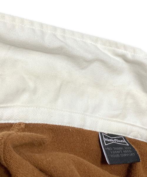 WASTED YOUTH（ウェイステッドユース）WASTED YOUTH (ウエステッド ユース) ロゴプリントラガー長袖シャツ ブラウン サイズ:Lの古着・服飾アイテム