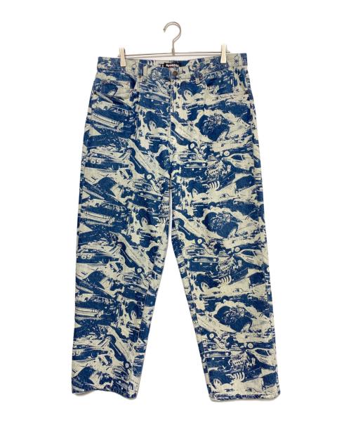 SUPREME（シュプリーム）SUPREME (シュプリーム) Hysteric Glamour (ヒステリックグラマー) CARS BAGGY JEANS ホワイト×ブルー サイズ:34の古着・服飾アイテム