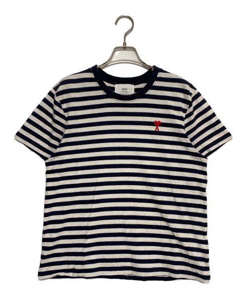 AMI Alexandre Mattiussi（アミアレクサンドルマテュッシ）AMI Alexandre Mattiussi (アミアレクサンドルマテュッシ) ハートロゴボーダーTシャツ ホワイト×ネイビー サイズ:Mの古着・服飾アイテム