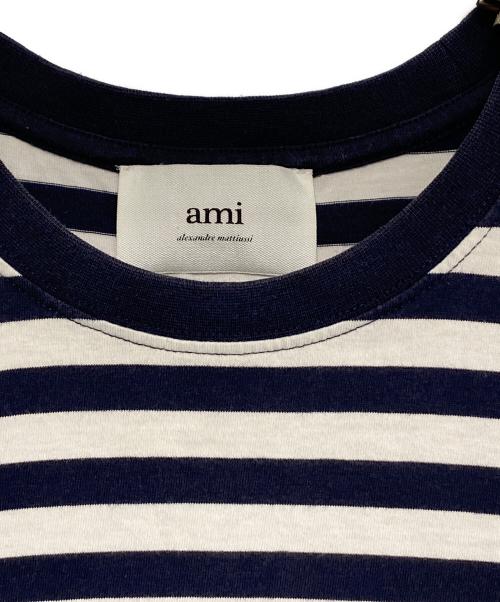 AMI Alexandre Mattiussi（アミアレクサンドルマテュッシ）AMI Alexandre Mattiussi (アミアレクサンドルマテュッシ) ハートロゴボーダーTシャツ ホワイト×ネイビー サイズ:Mの古着・服飾アイテム