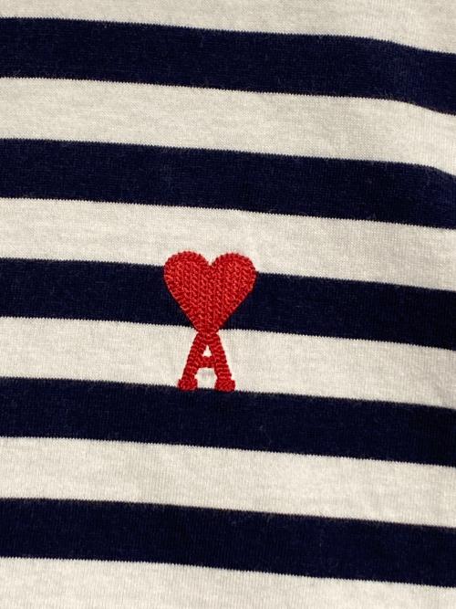 AMI Alexandre Mattiussi（アミアレクサンドルマテュッシ）AMI Alexandre Mattiussi (アミアレクサンドルマテュッシ) ハートロゴボーダーTシャツ ホワイト×ネイビー サイズ:Mの古着・服飾アイテム