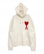 AMI Alexandre Mattiussiアミアレクサンドルマテュッシ）の古着「ハートロゴニットパーカー」｜ホワイト×レッド