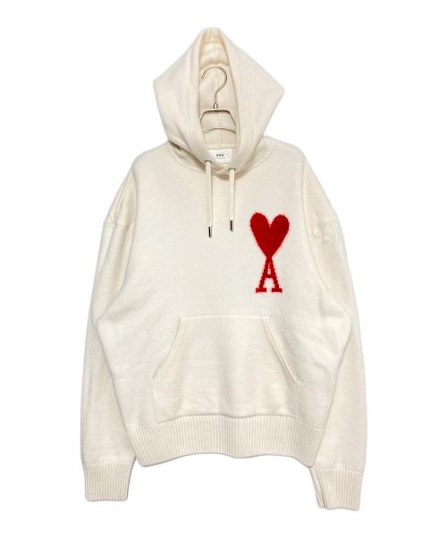 AMI Alexandre Mattiussi（アミアレクサンドルマテュッシ）AMI Alexandre Mattiussi (アミアレクサンドルマテュッシ) ハートロゴニットパーカー ホワイト×レッド サイズ:Mの古着・服飾アイテム