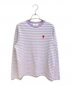 AMIPARISアミパリス）の古着「ハートロゴ ストライプ ロンT」｜ホワイト×パープル