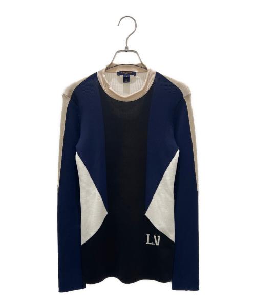 LOUIS VUITTON（ルイ ヴィトン）LOUIS VUITTON (ルイ ヴィトン) LVロゴ切替タイトニット ネイビー×ブラック サイズ:Sの古着・服飾アイテム