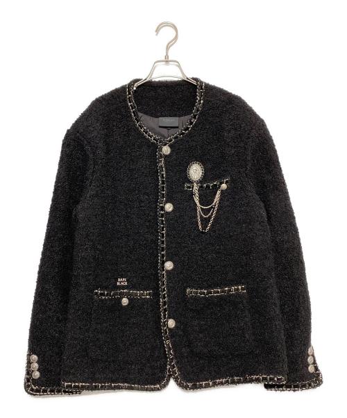 A BATHING APE（ア ベイシング エイプ）A BATHING APE (ア ベイシング エイプ) COLLARLESS TWEED JACKET ブラック サイズ:Lの古着・服飾アイテム