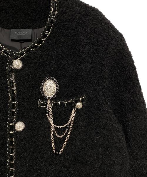 A BATHING APE（ア ベイシング エイプ）A BATHING APE (ア ベイシング エイプ) COLLARLESS TWEED JACKET ブラック サイズ:Lの古着・服飾アイテム