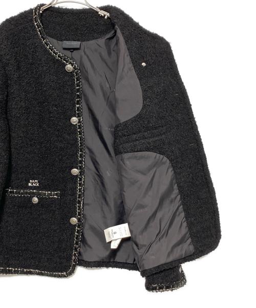 A BATHING APE（ア ベイシング エイプ）A BATHING APE (ア ベイシング エイプ) COLLARLESS TWEED JACKET ブラック サイズ:Lの古着・服飾アイテム