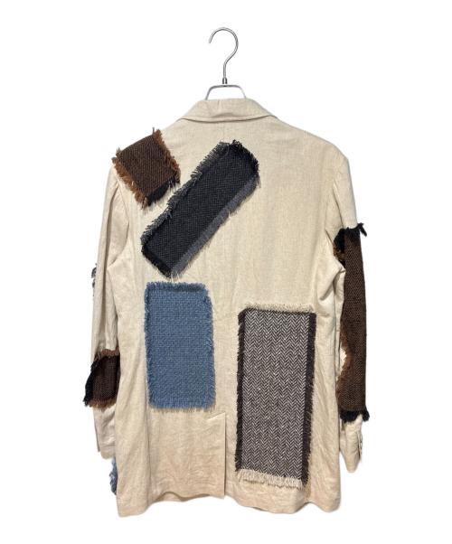 Yohji Yamamoto pour homme（ヨウジヤマモト プールオム）Yohji Yamamoto pour homme (ヨウジヤマモト プールオム) 4ポケット大見返しJ / パッチワーク リネンジャケット ホワイト×ブラウン サイズ:2の古着・服飾アイテム