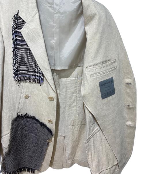 Yohji Yamamoto pour homme（ヨウジヤマモト プールオム）Yohji Yamamoto pour homme (ヨウジヤマモト プールオム) 4ポケット大見返しJ / パッチワーク リネンジャケット ホワイト×ブラウン サイズ:2の古着・服飾アイテム