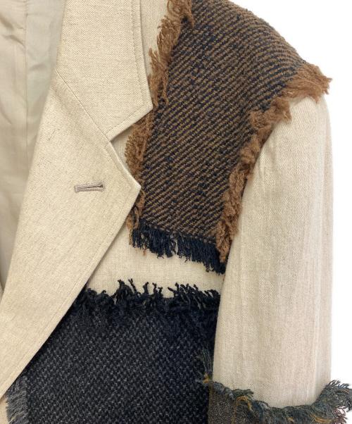 Yohji Yamamoto pour homme（ヨウジヤマモト プールオム）Yohji Yamamoto pour homme (ヨウジヤマモト プールオム) 4ポケット大見返しJ / パッチワーク リネンジャケット ホワイト×ブラウン サイズ:2の古着・服飾アイテム