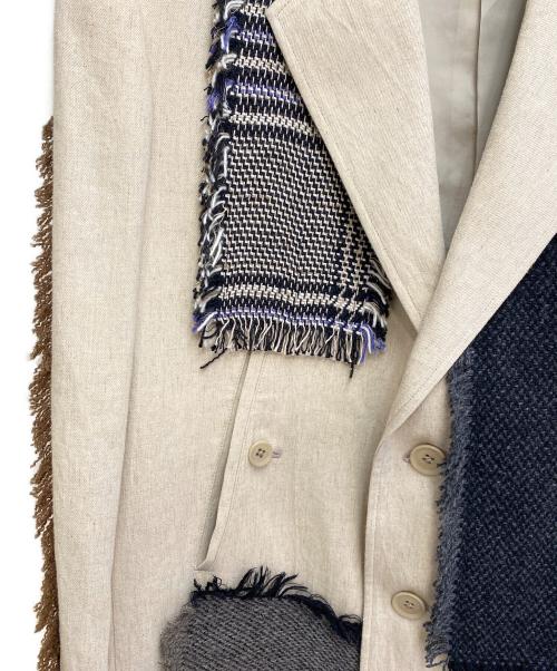 Yohji Yamamoto pour homme（ヨウジヤマモト プールオム）Yohji Yamamoto pour homme (ヨウジヤマモト プールオム) 4ポケット大見返しJ / パッチワーク リネンジャケット ホワイト×ブラウン サイズ:2の古着・服飾アイテム