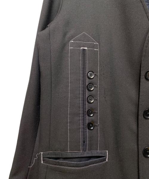 GROUND Y（グラウンドワイ）GROUND Y (グラウンドワイ) ノーカラーステッチデザインロングジャケット ブラック サイズ:3の古着・服飾アイテム