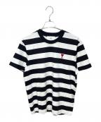 AMI Alexandre Mattiussiアミアレクサンドルマテュッシ）の古着「ハートロゴボーダーTシャツ」｜ブラック×ホワイト